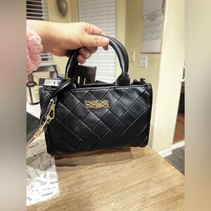 bebe Black Quilted Satchel with Gold Logo and Hardware